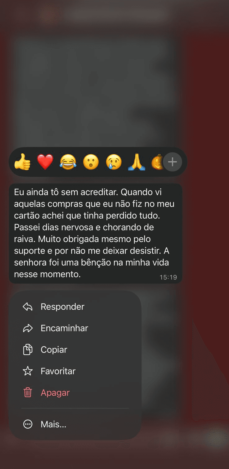 Print de relato de Marcela